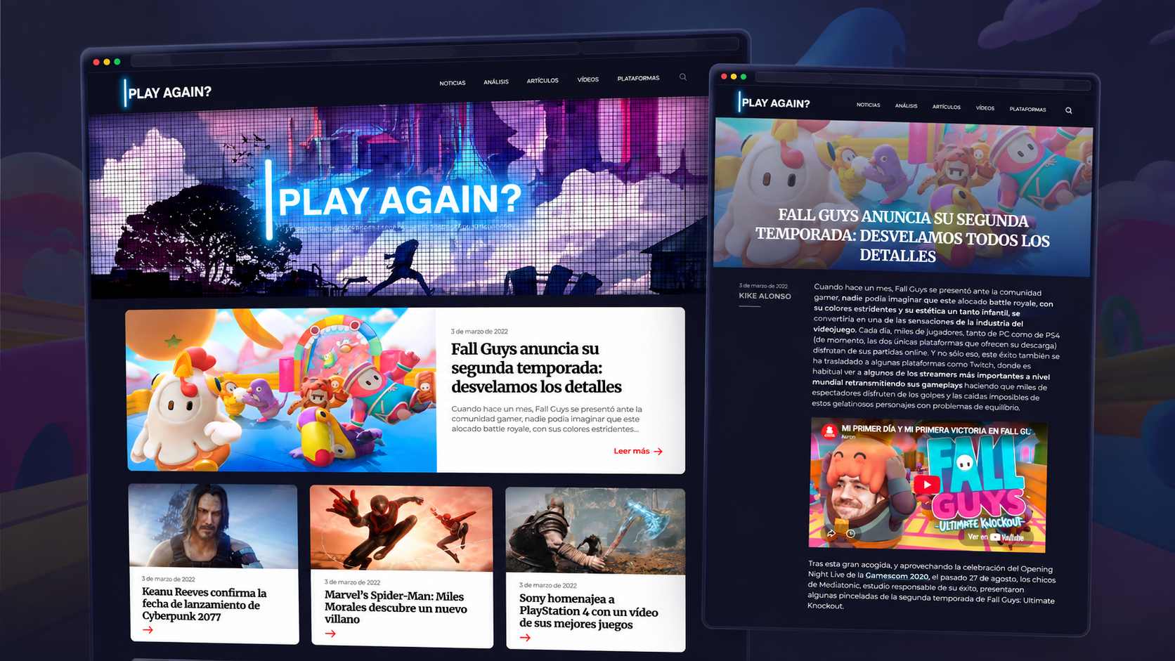 Play Again, proyecto personal de diseño y desarrollo web